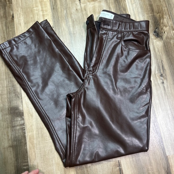 Abercrombie & Fitch Vegan Leather 90s Straight Pants Women's 27 Brown High Rise - Picture 1 of 12